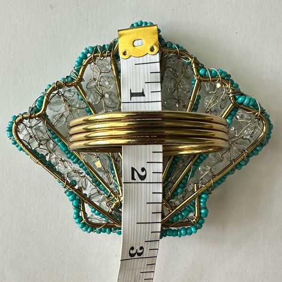 Seashell beaded napkin rings gold hardware teal clear plastic beads wire wrap - Picture 9 of 10